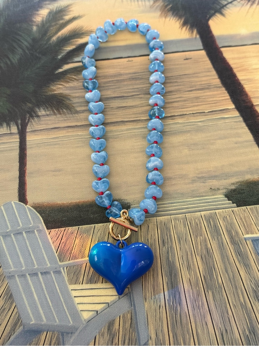 Puffed Blue Heart Beaded Necklace- Women Jewelry
